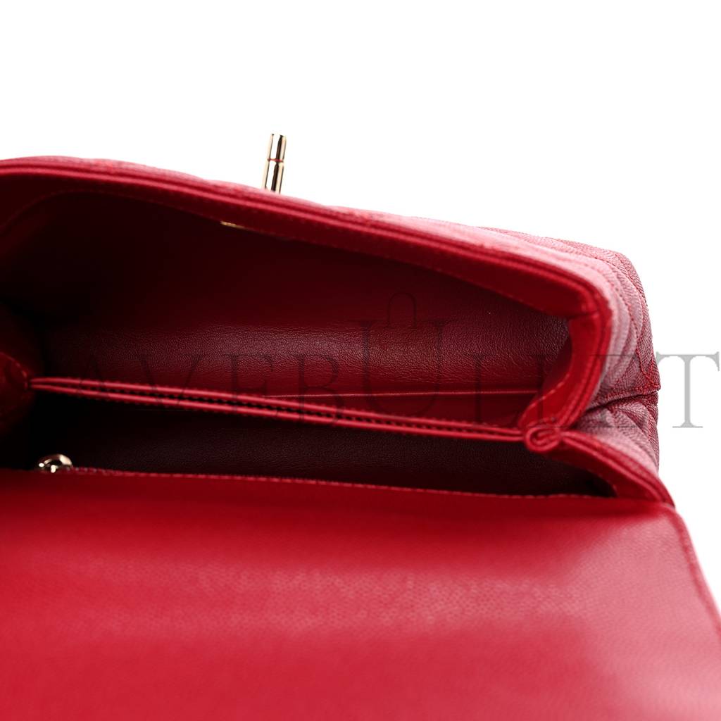 Ch*el caviar quilted mini coco handle flap red rose gold hardware (23*14*10cm)