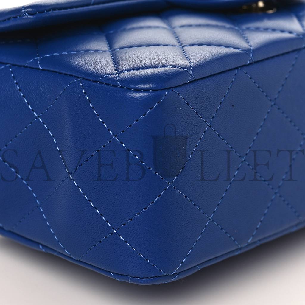Ch*el lambskin quilted mini top handle rectangular flap blue rose gold hardware (20*12*6cm)