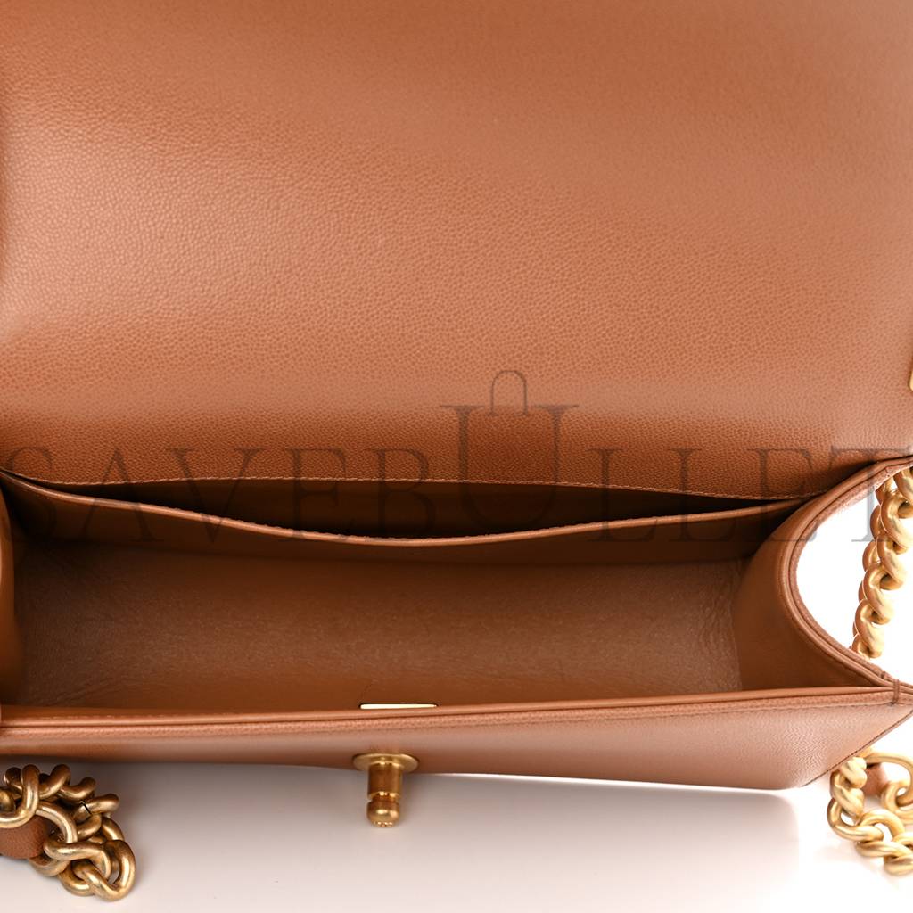 Ch*el caviar chevron quilted medium boy flap brown gold hardware (25*15*6cm)