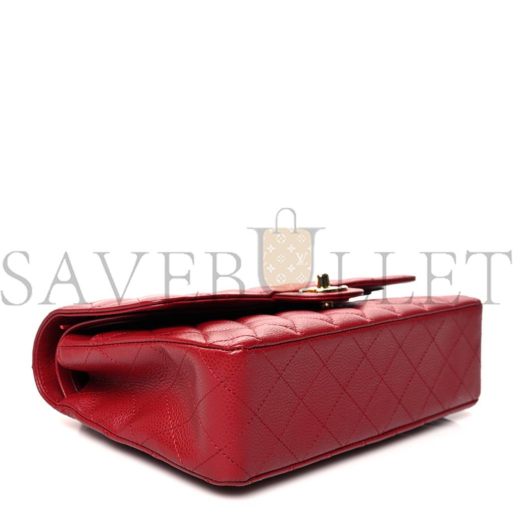 Ch*el caviar quilted medium double flap dark red gold hardware (25*15*6cm)
