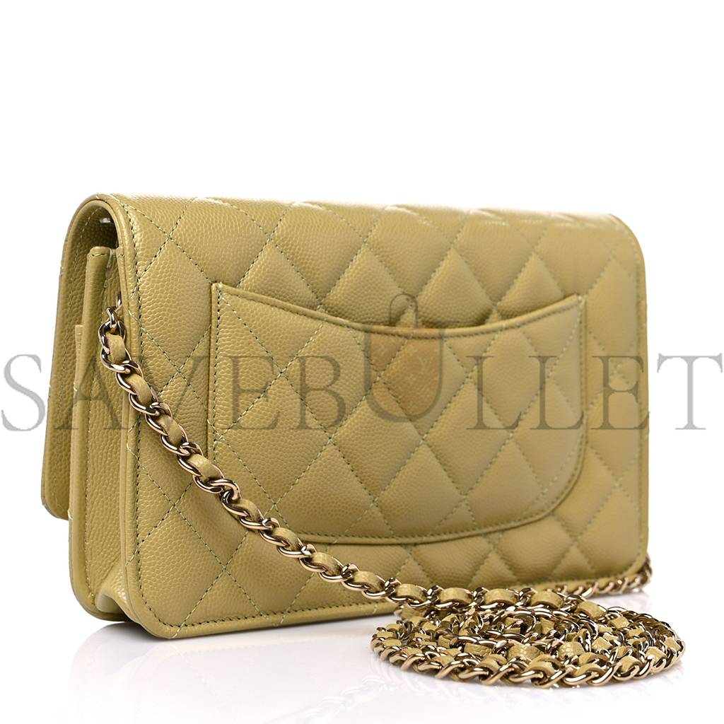 Ch*el caviar quilted wallet on chain woc light green rose gold hardware (19*11*4cm)