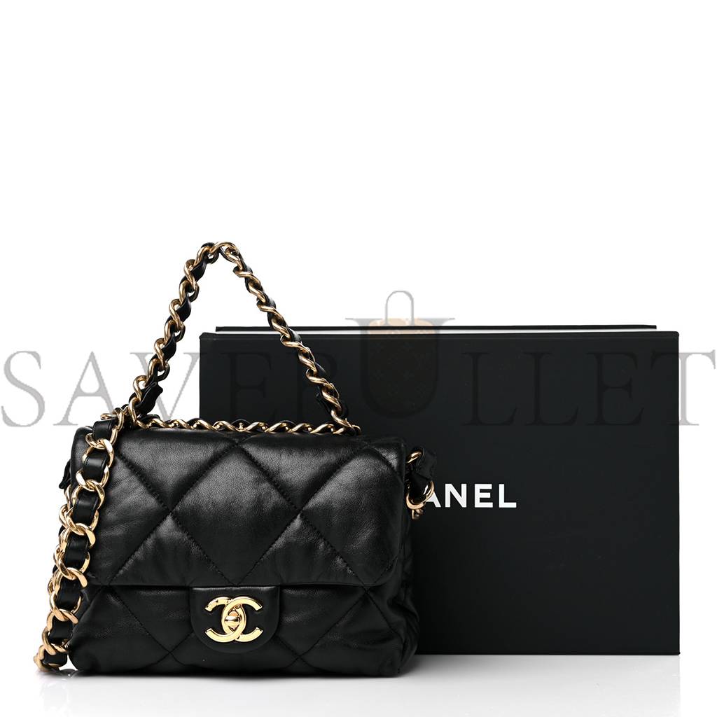 Ch*el lambskin quilted chain top handle flap black gold hardware (19*18*3cm)