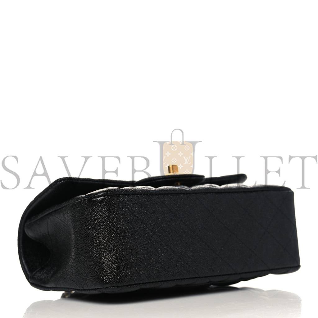 Ch*el caviar quilted mini top handle rectangular flap black gold hardware (20*13*6cm)