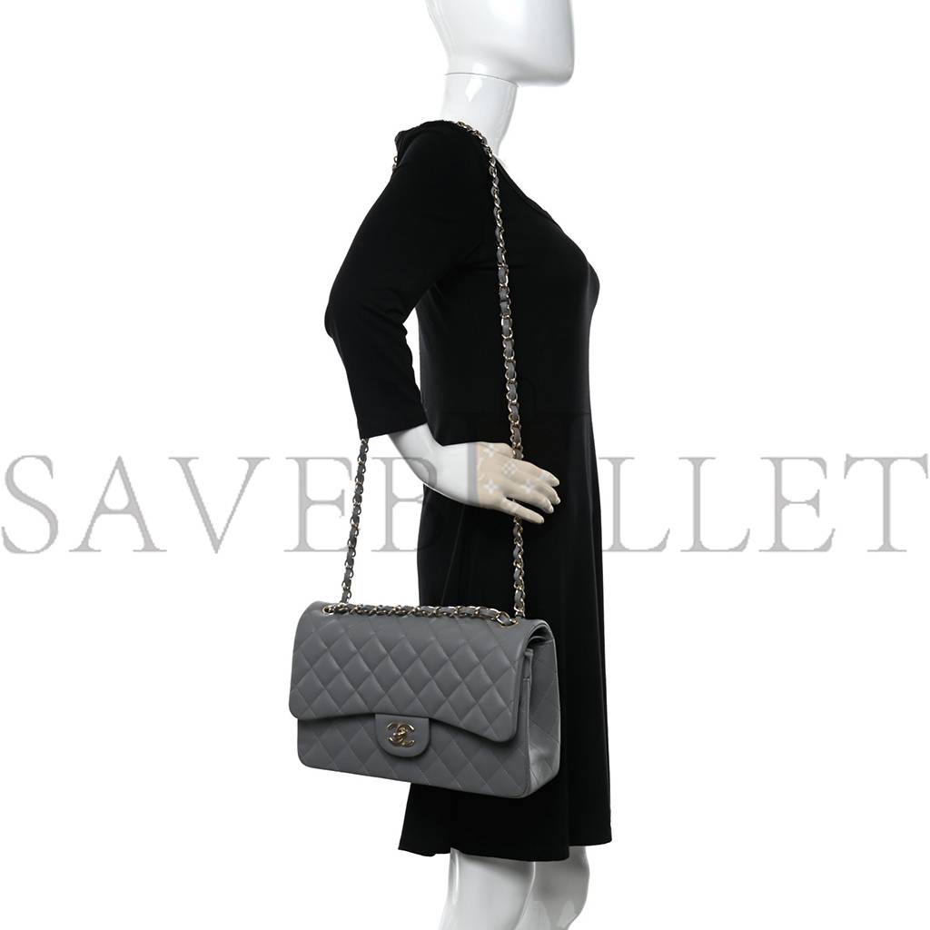 Ch*el caviar quilted jumbo double flap grey rose gold hardware (30*19*8cm)