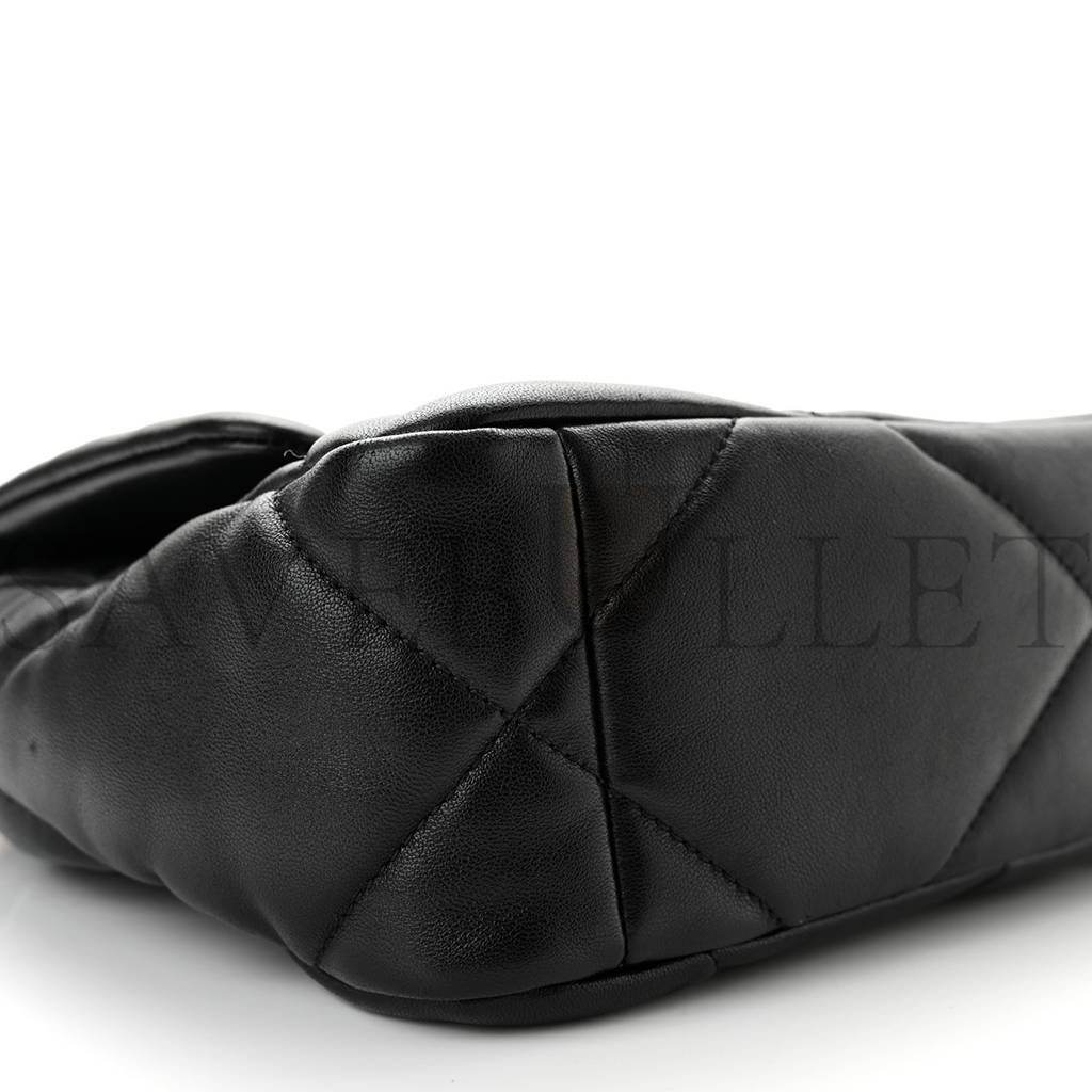 Ch*el lambskin quilted medium Ch*el 19 flap black gold hardware (26*17*8cm)