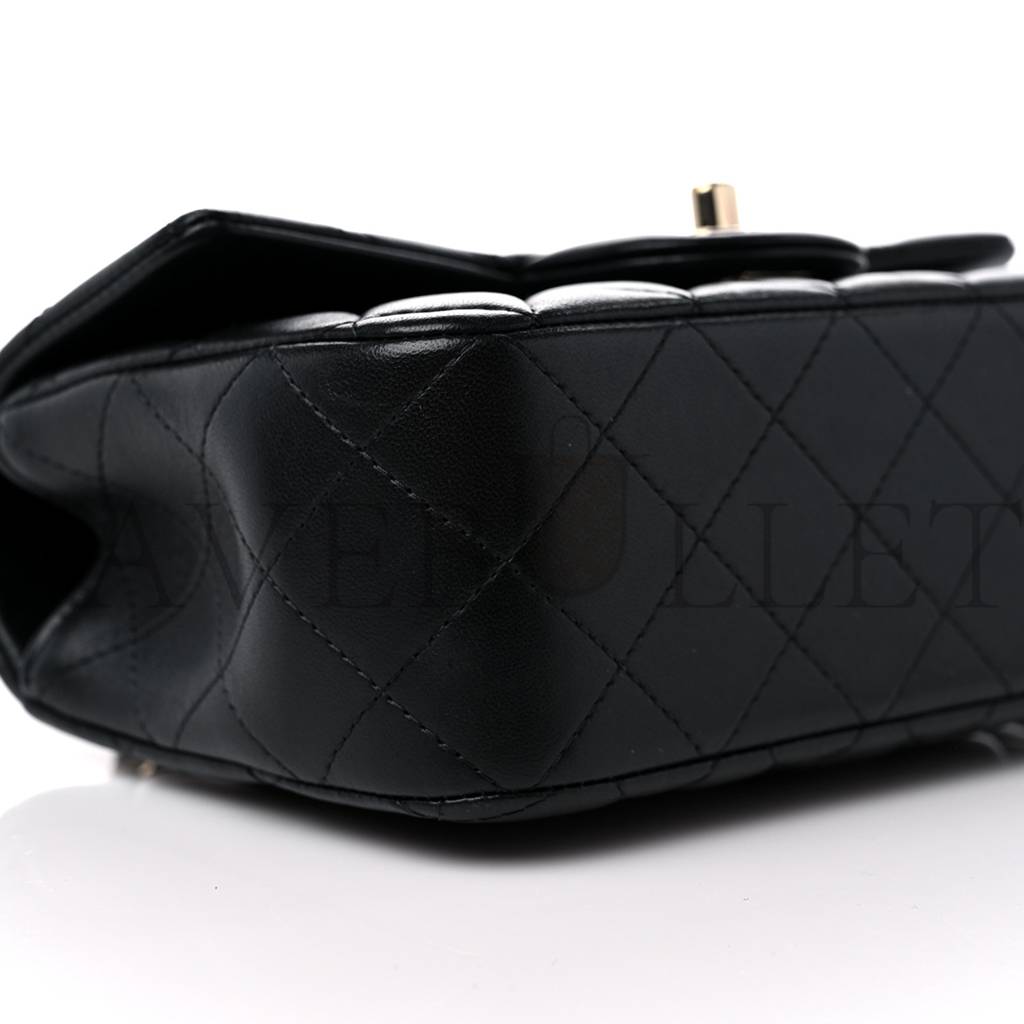 Ch*el lambskin quilted mini top handle rectangular flap black rose gold hardware0 (20*13*6cm)