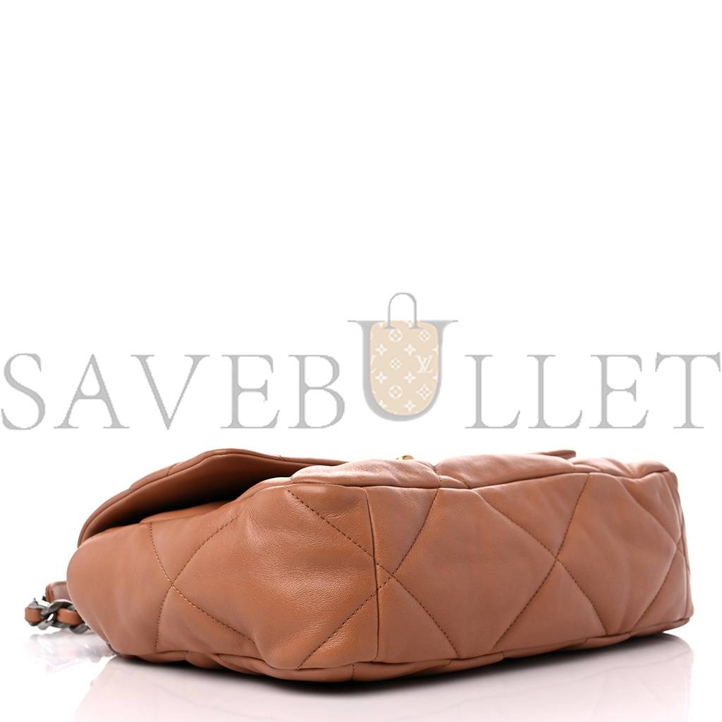 Ch*el lambskin quilted large Ch*el 19 flap brown gold hardware (30*20*9cm)