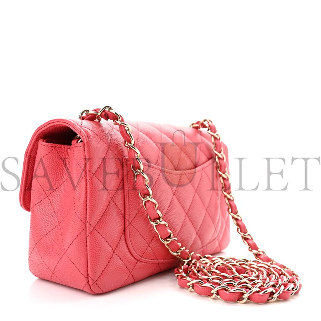 Ch*el caviar quilted mini rectangular flap dark pink rose gold hardware (20*13*6cm)
