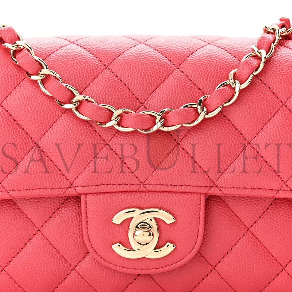Ch*el caviar quilted mini rectangular flap dark pink rose gold hardware (20*13*6cm)