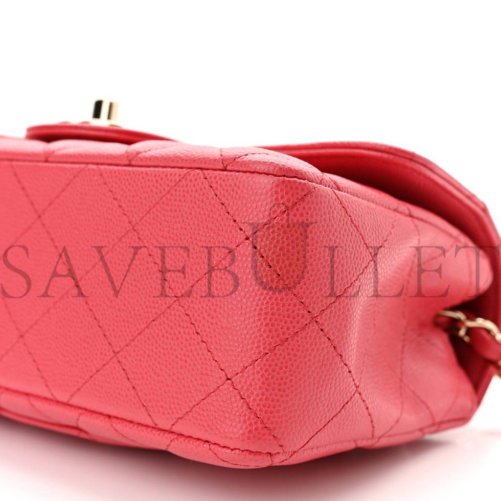 Ch*el caviar quilted mini rectangular flap dark pink rose gold hardware (20*13*6cm)