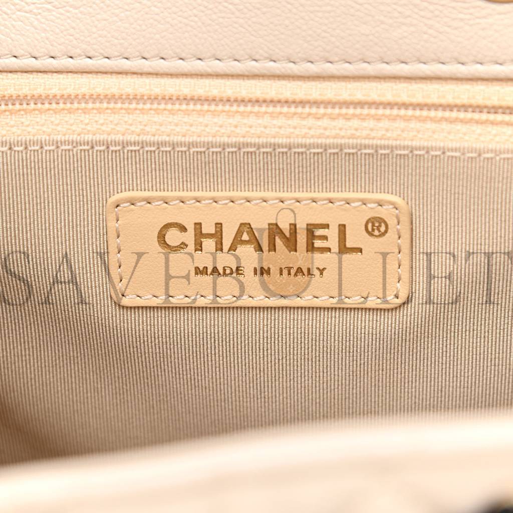 Ch*el goatskin quilted duma drawstring backpack beige black white rose gold hardware (23*22*12cm)