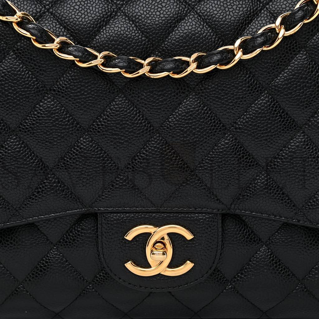 Ch*el caviar quilted maxi double flap black gold hardware (33*22*10cm)
