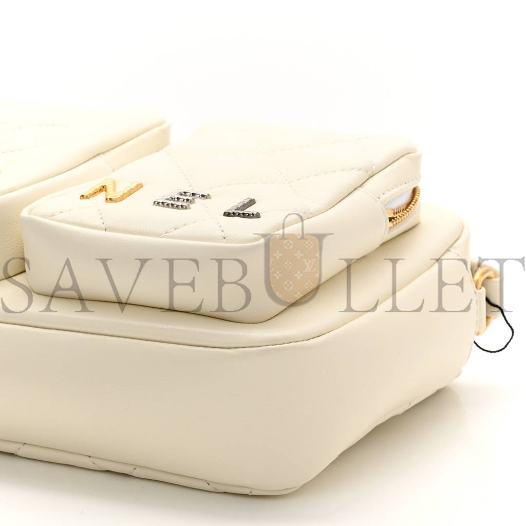 Ch*el calfskin quilted small camera case white gold hardware (21*15*4cm)