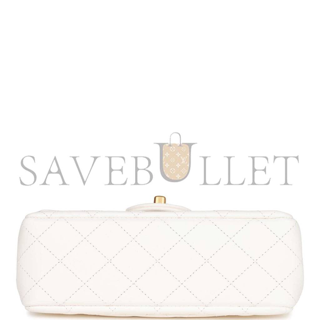 Ch*el pearl crush mini rectangular flap bag white lambskin antique gold hardware (20*13*6cm)
