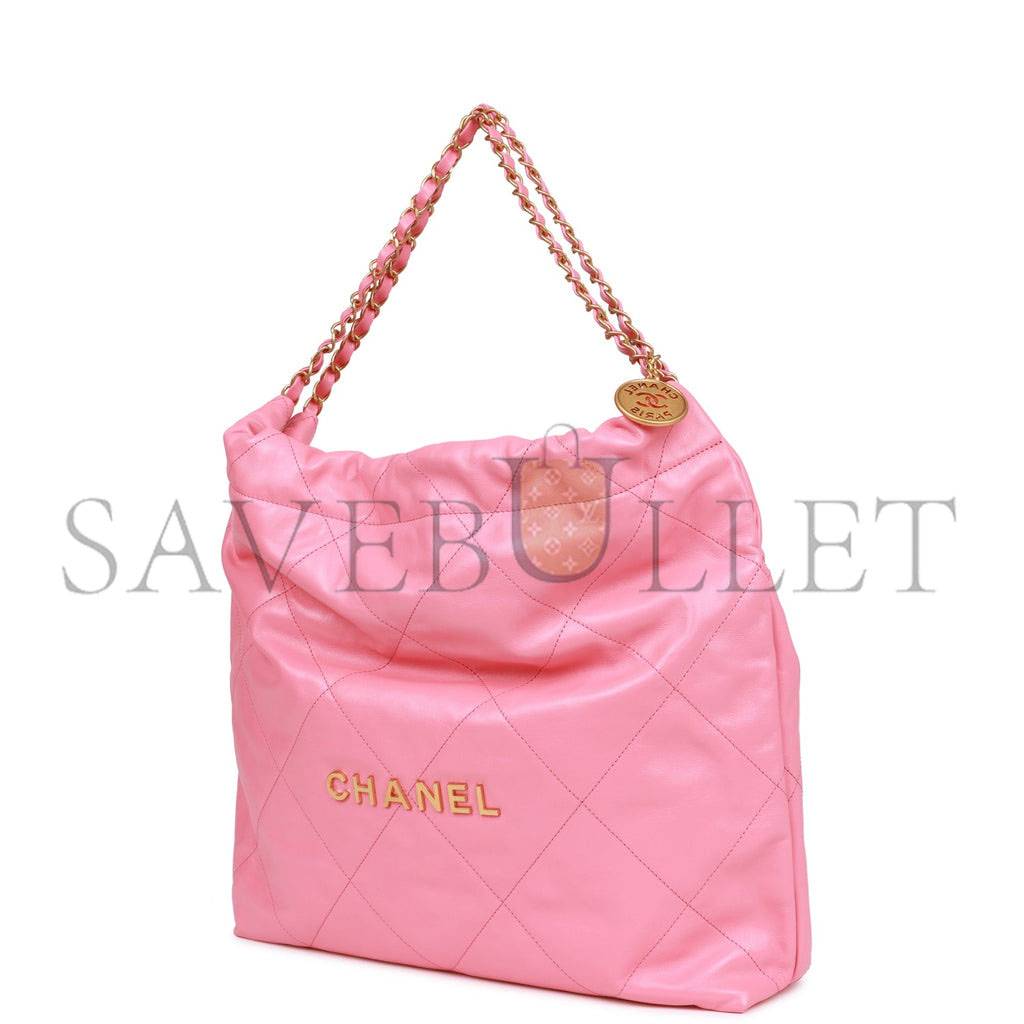 Ch*el small 22 bag pink calfskin gold hardware (30*28*8cm)