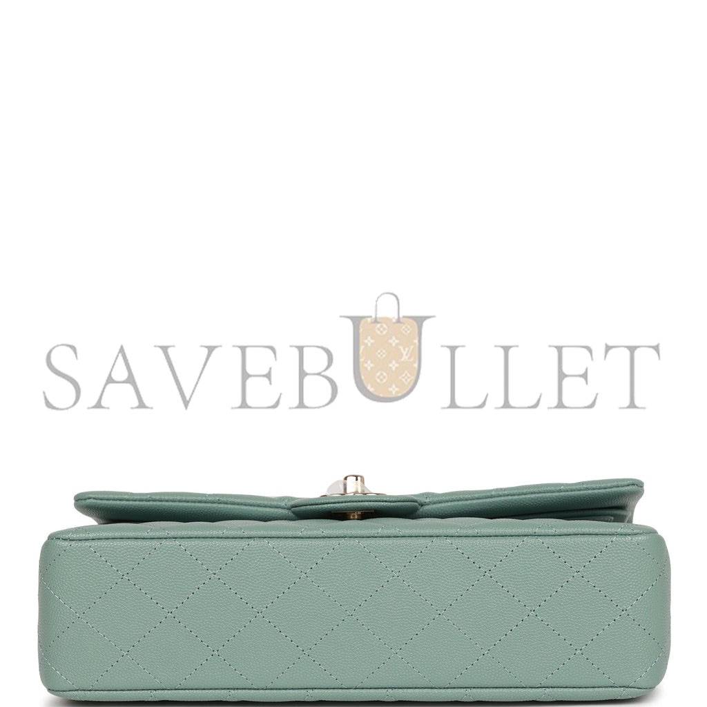 Ch*el medium classic double flap bag green caviar light gold hardware (25*15*7cm)