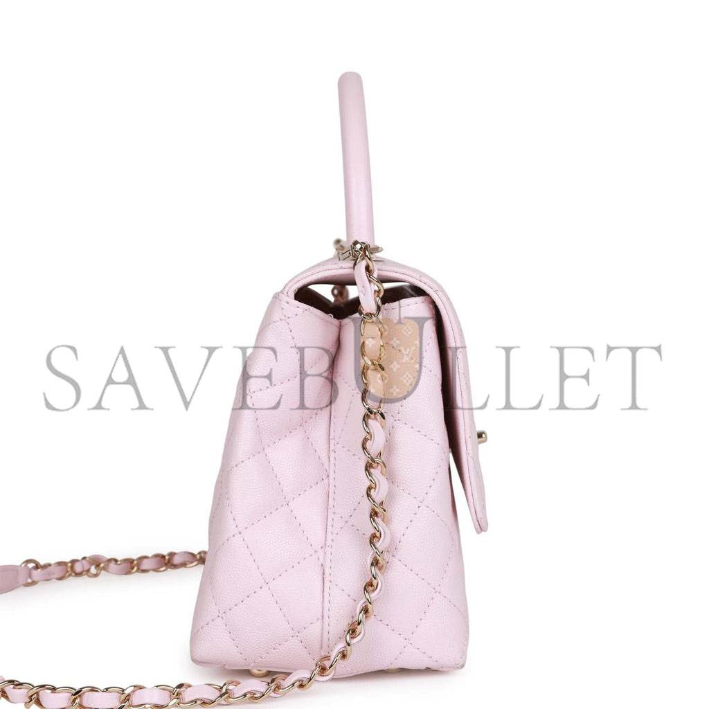 Ch*el medium coco handle flap bag light pink caviar light gold hardware (29*18*11cm)