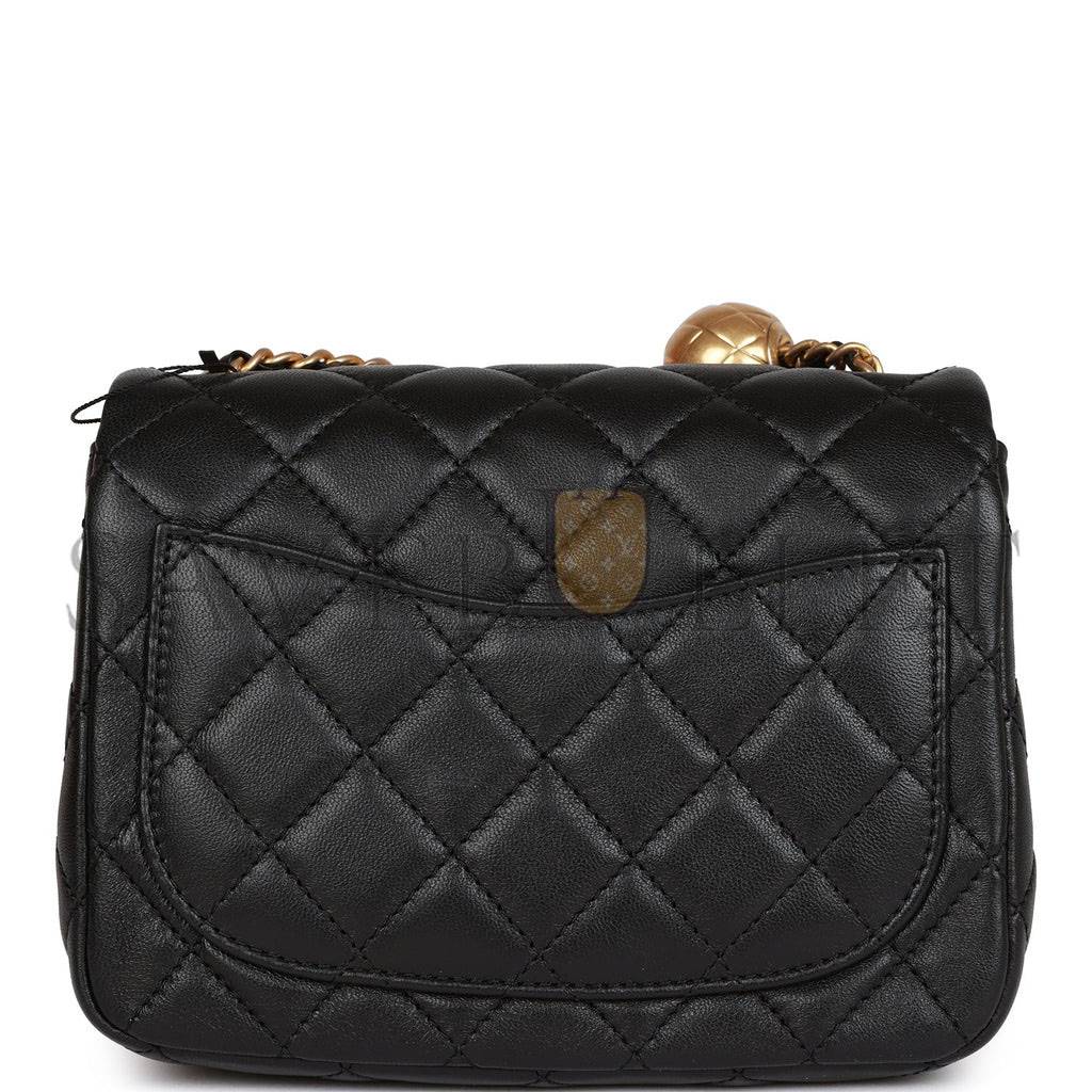 Ch*el pearl crush mini square flap bag black lambskin antique gold hardware (17*14*8cm)