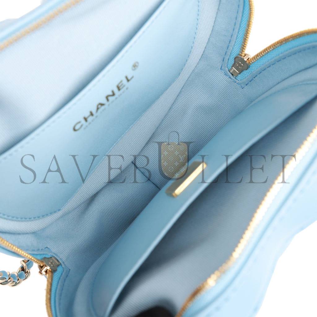 Ch*el cc in love large heart bag blue lambskin light gold hardware (20*18*6cm)