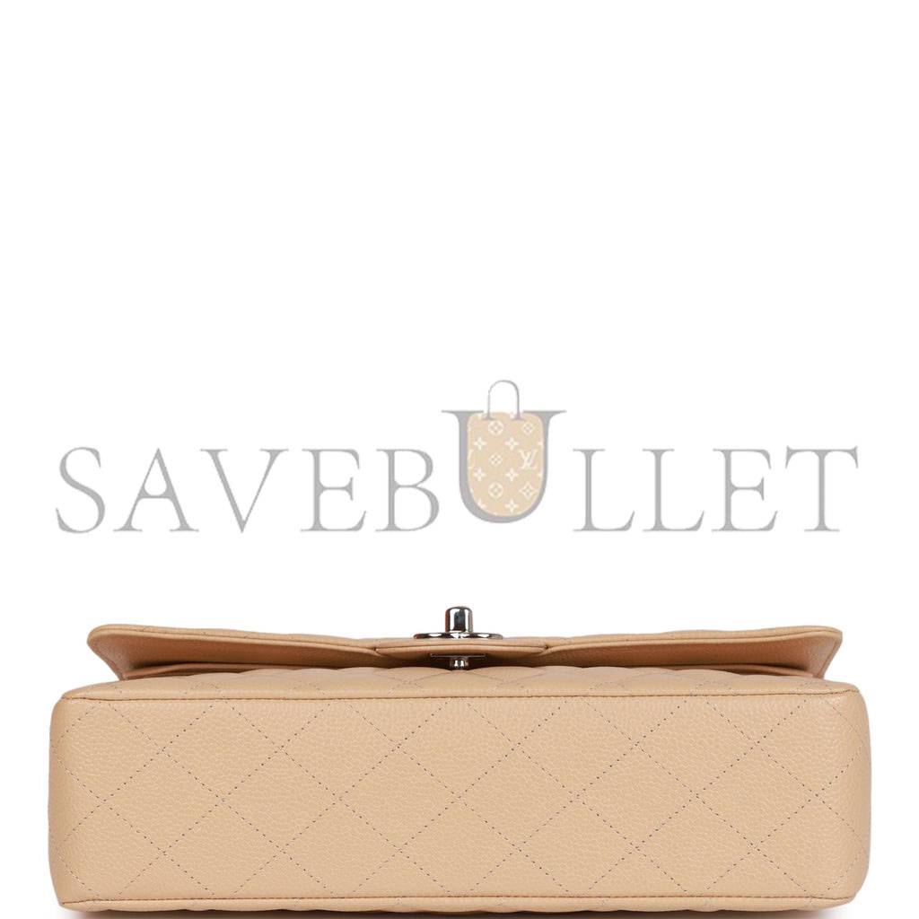 Ch*el medium classic double flap bag beige caviar silver hardware (25*15*7cm)