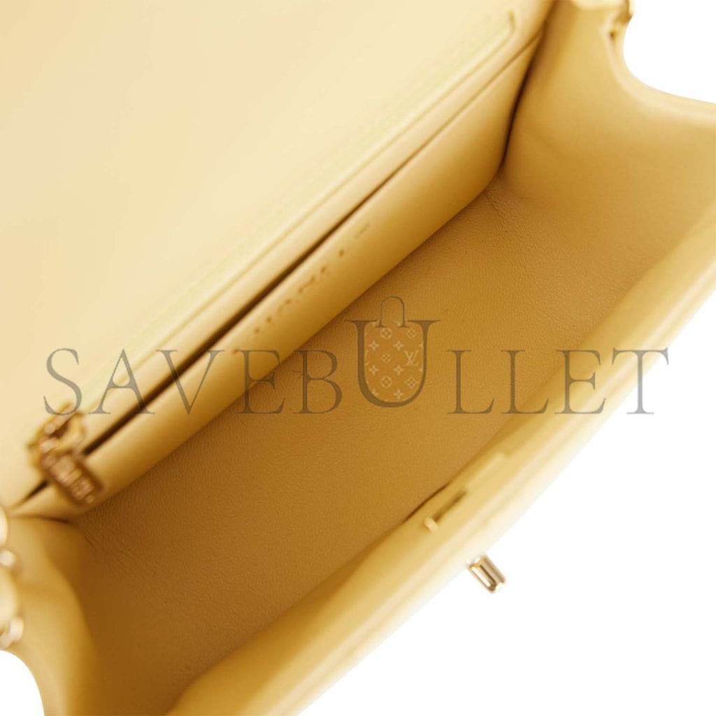 Ch*el mini square flap bag yellow lambskin light gold hardware (17*13*8cm)