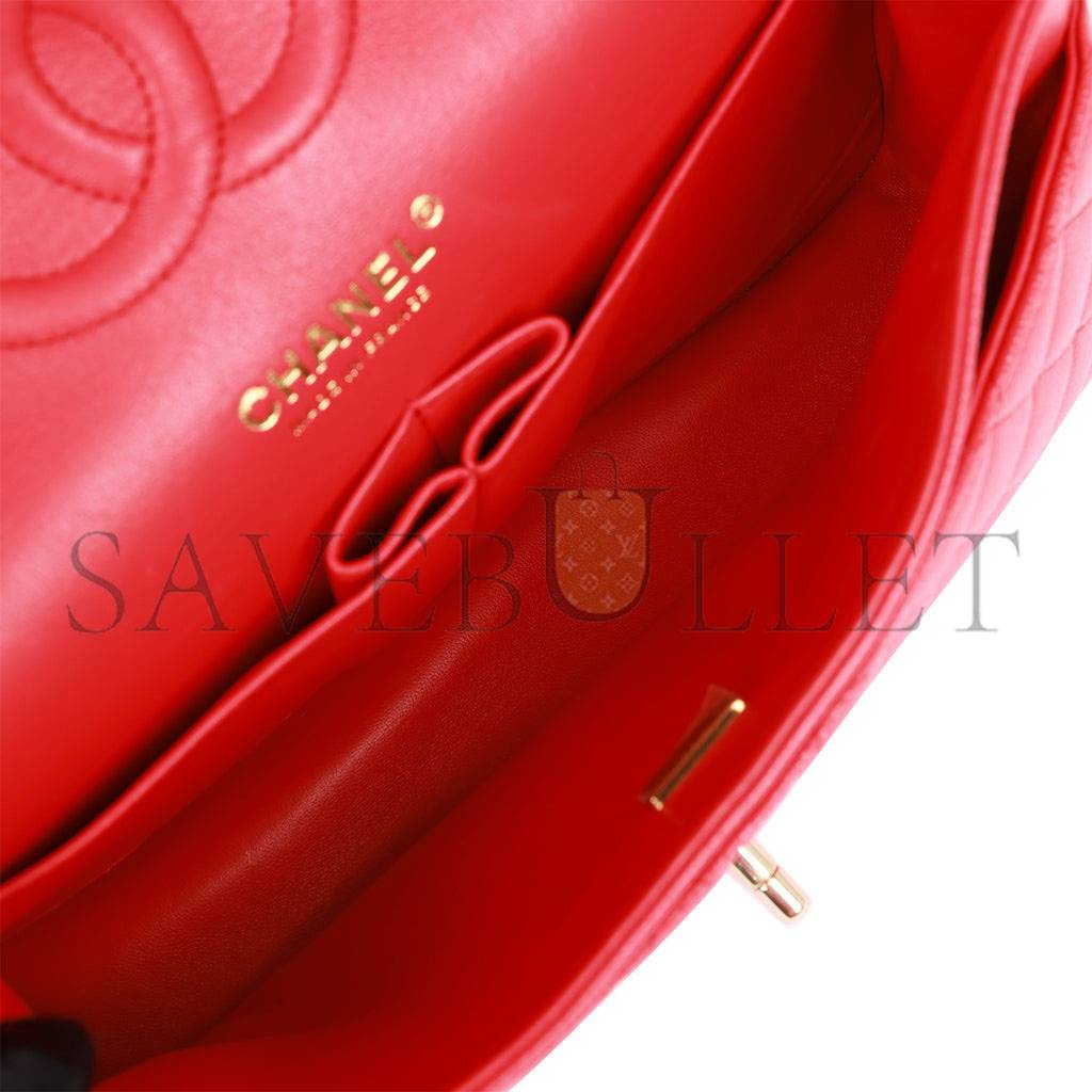 Ch*el medium classic double flap bag red caviar light gold hardware (25.5*15.5*6.5cm)
