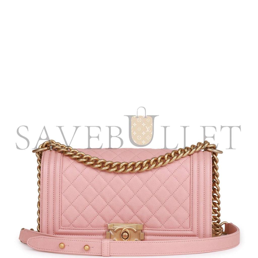 Ch*el medium boy bag pink caviar antique gold hardware (25*15*9cm)