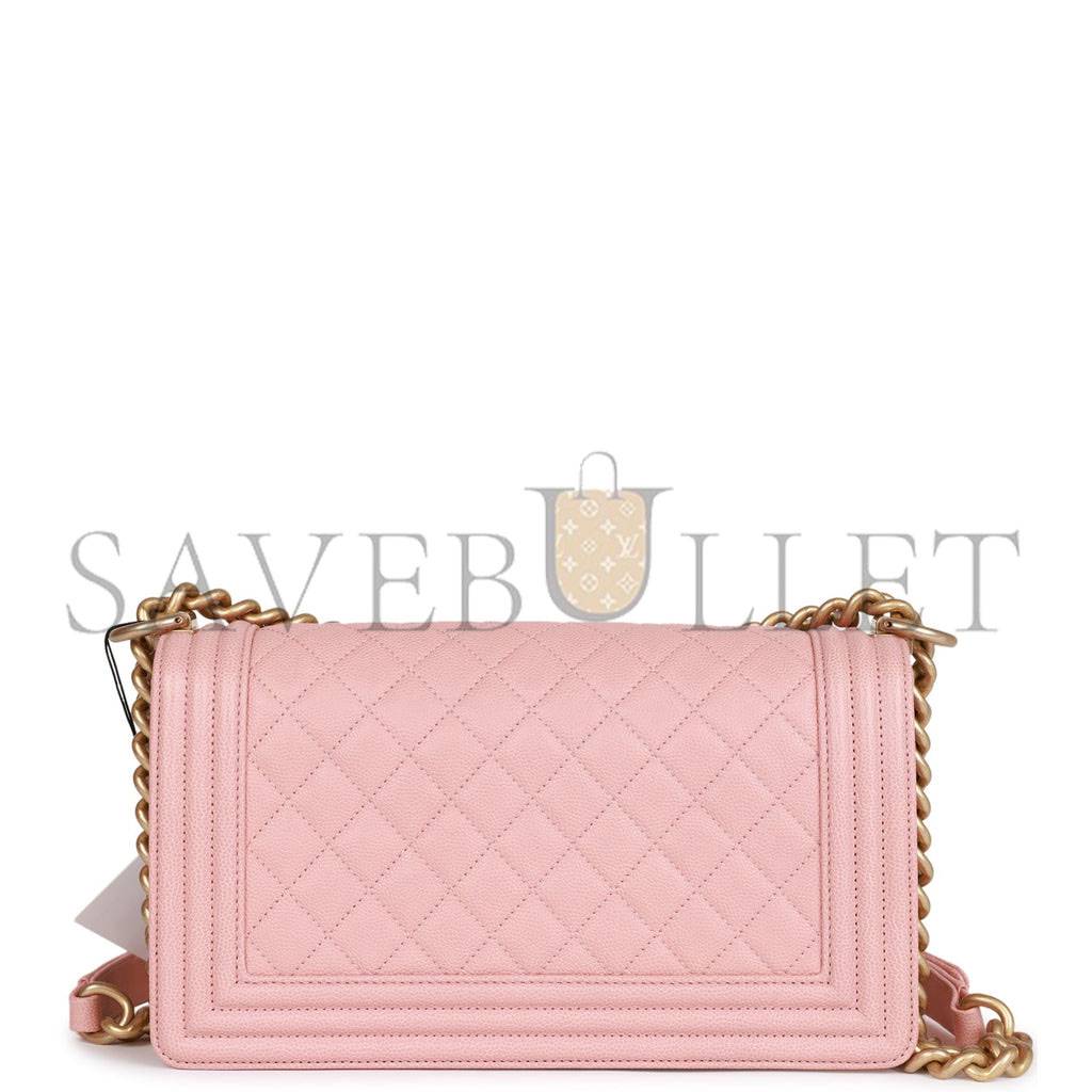 Ch*el medium boy bag pink caviar antique gold hardware (25*15*9cm)