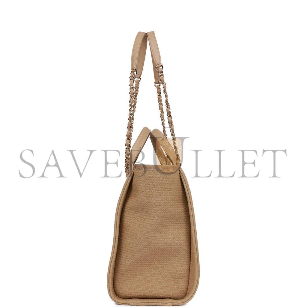 Ch*el small deauville shopping bag beige boucle light gold hardware (34*27*15cm)