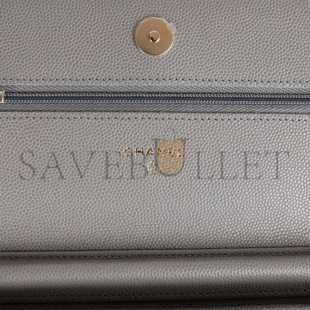 Ch*el wallet on chain woc grey caviar light gold hardware (19*13*4cm)