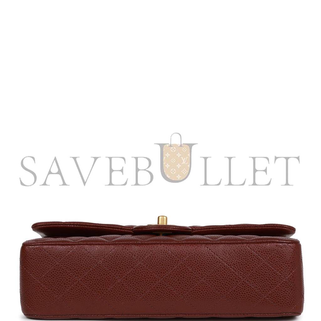 Ch*el medium classic double flap bag burgundy caviar antique gold hardware (25*15*7cm)