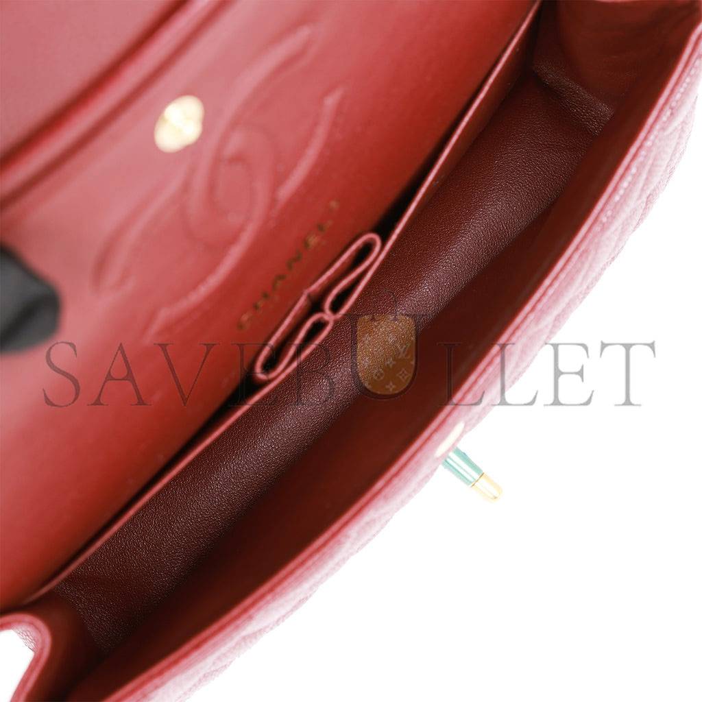 Ch*el medium classic double flap bag burgundy caviar antique gold hardware (25*15*7cm)