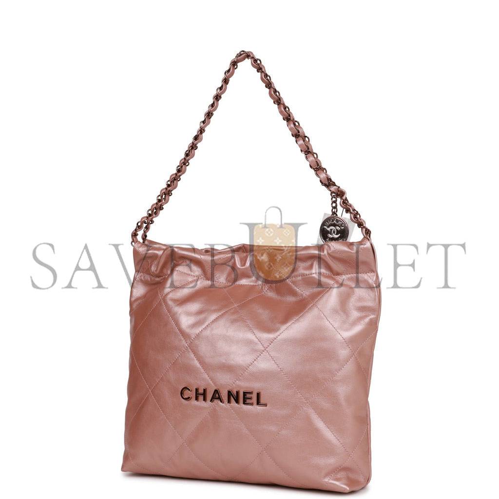 Ch*el small 22 bag copper calfskin rose gold hardware (37*35*7cm)