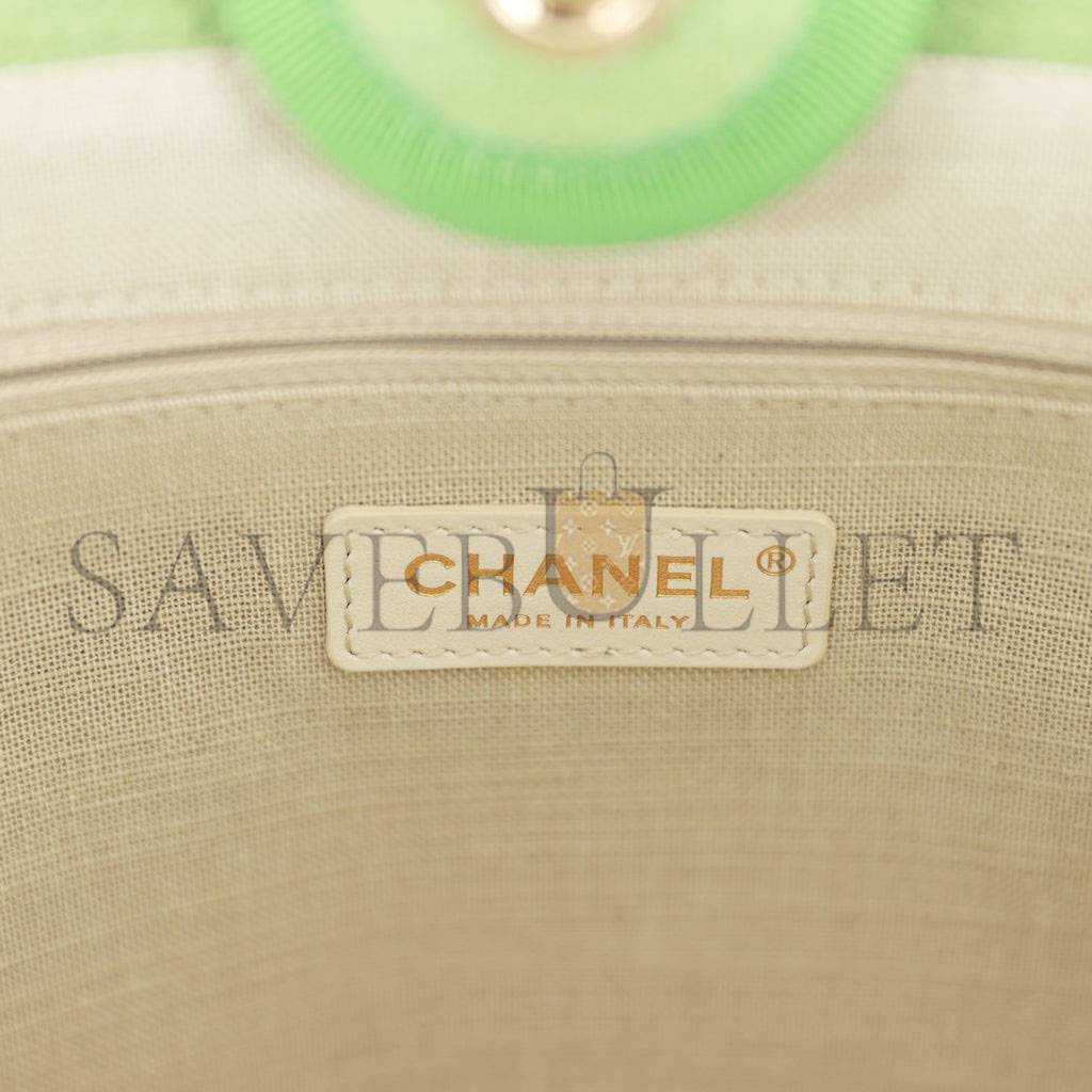 Ch*el small deauville shopping bag green boucle light gold hardware (34*27*15cm)