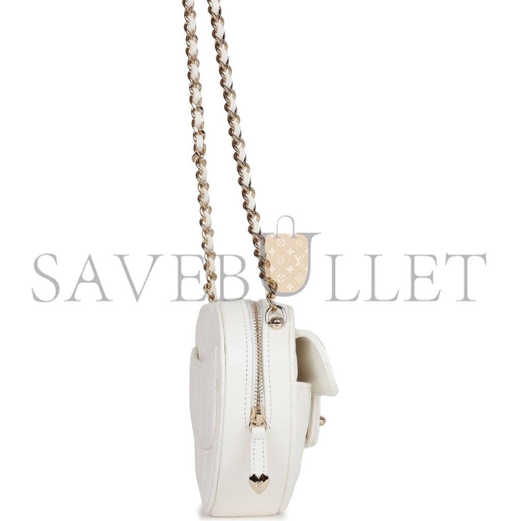 Ch*el cc in love heart clutch with chain white lambskin light gold hardware (13*13*5cm)