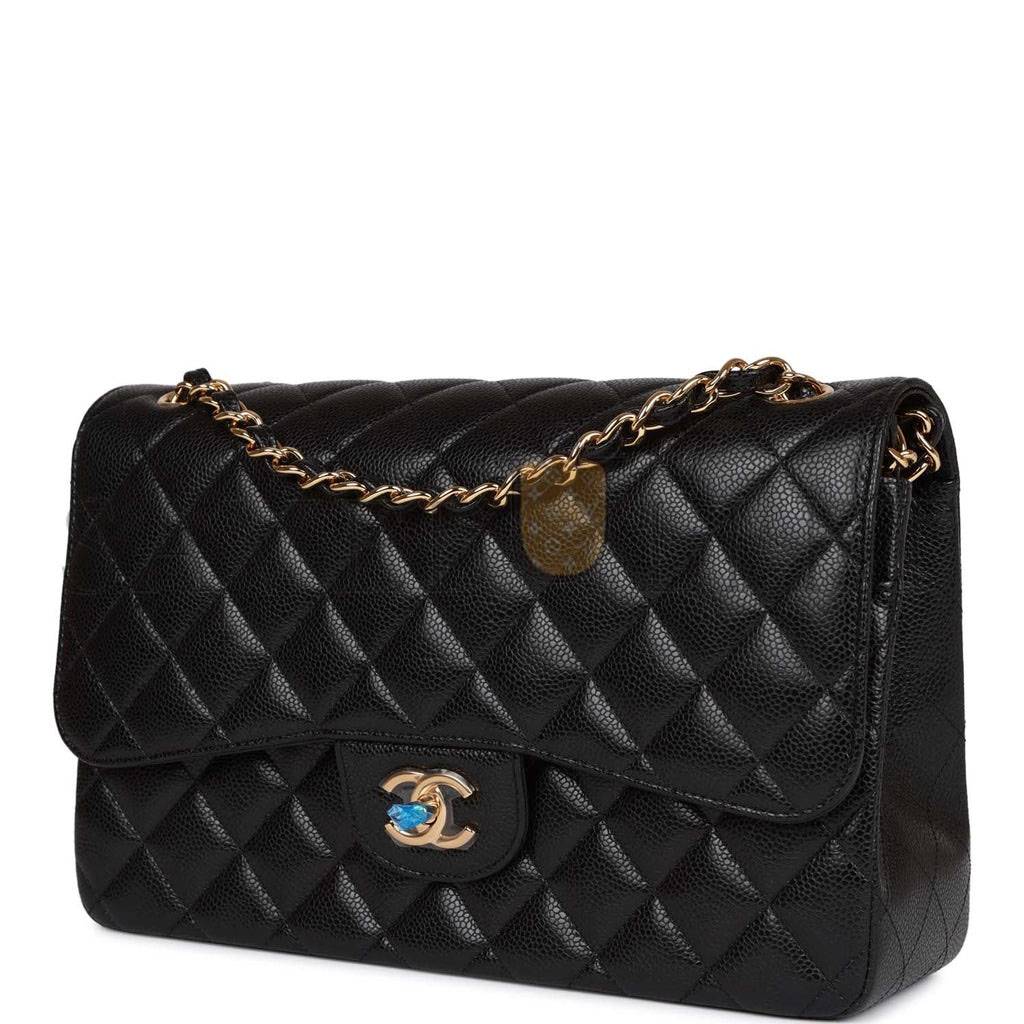 Ch*el jumbo classic double flap bag black caviar gold hardware (30*20*9cm)