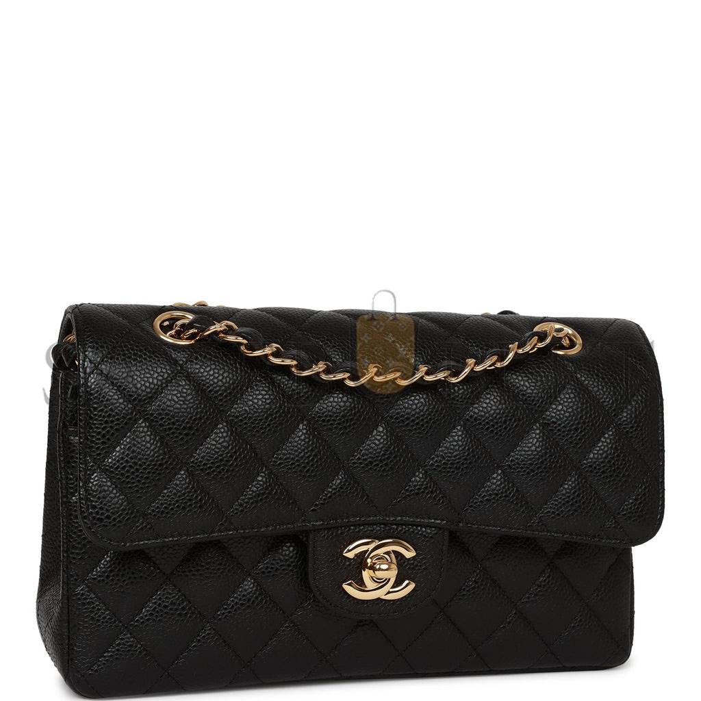Ch*el small classic double flap bag black caviar gold hardware (23*15*6cm)