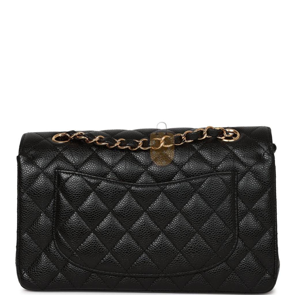 Ch*el small classic double flap bag black caviar gold hardware (23*15*6cm)