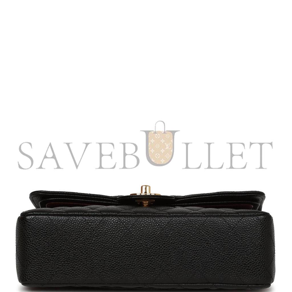 Ch*el small classic double flap bag black caviar gold hardware (23*15*6cm)