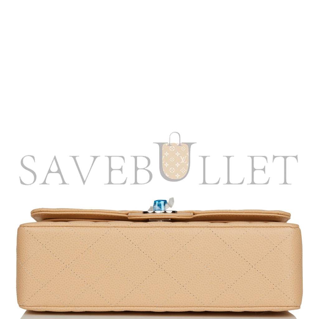 Ch*el small classic double flap bag beige caviar silver hardware (23*13*6cm)