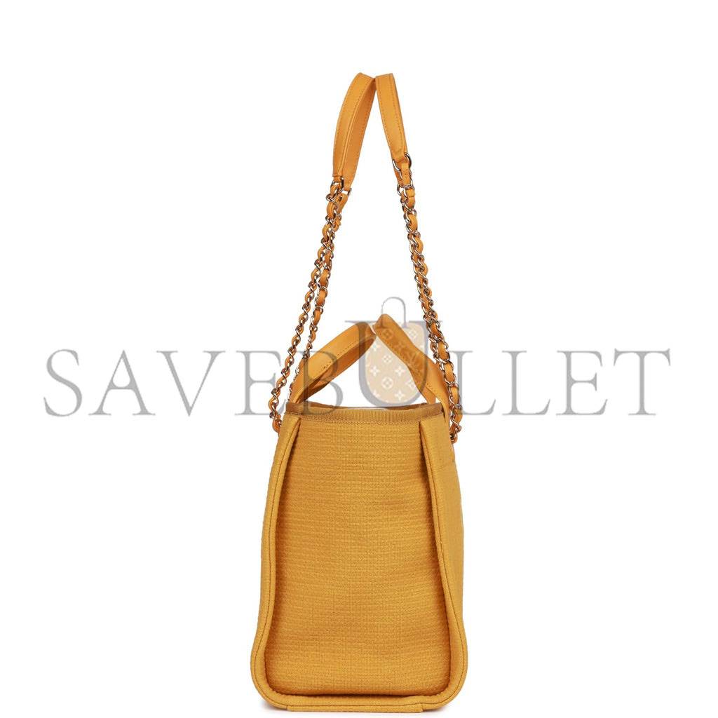 Ch*el small deauville shopping bag dark yellow boucle light gold hardware (34*27*15cm)