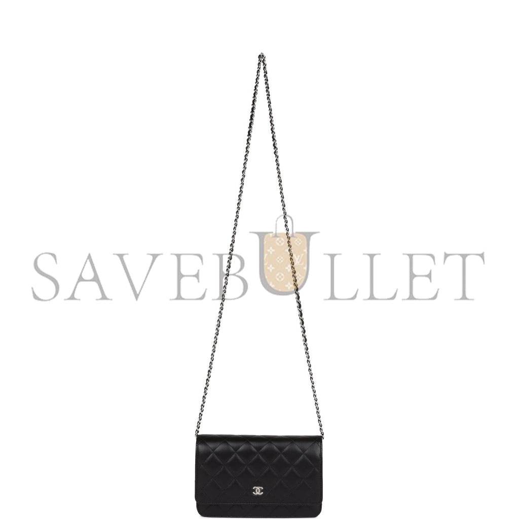Ch*el wallet on chain woc black lambskin silver hardware (19*12*4cm)