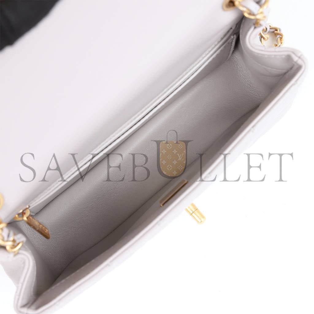 Ch*el pearl crush mini rectangular flap bag light grey lambskin antique gold hardware (20*13*6cm)