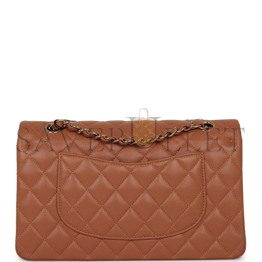 Ch*el medium classic double flap bag caramel lambskin light gold hardware (25*15*7cm)