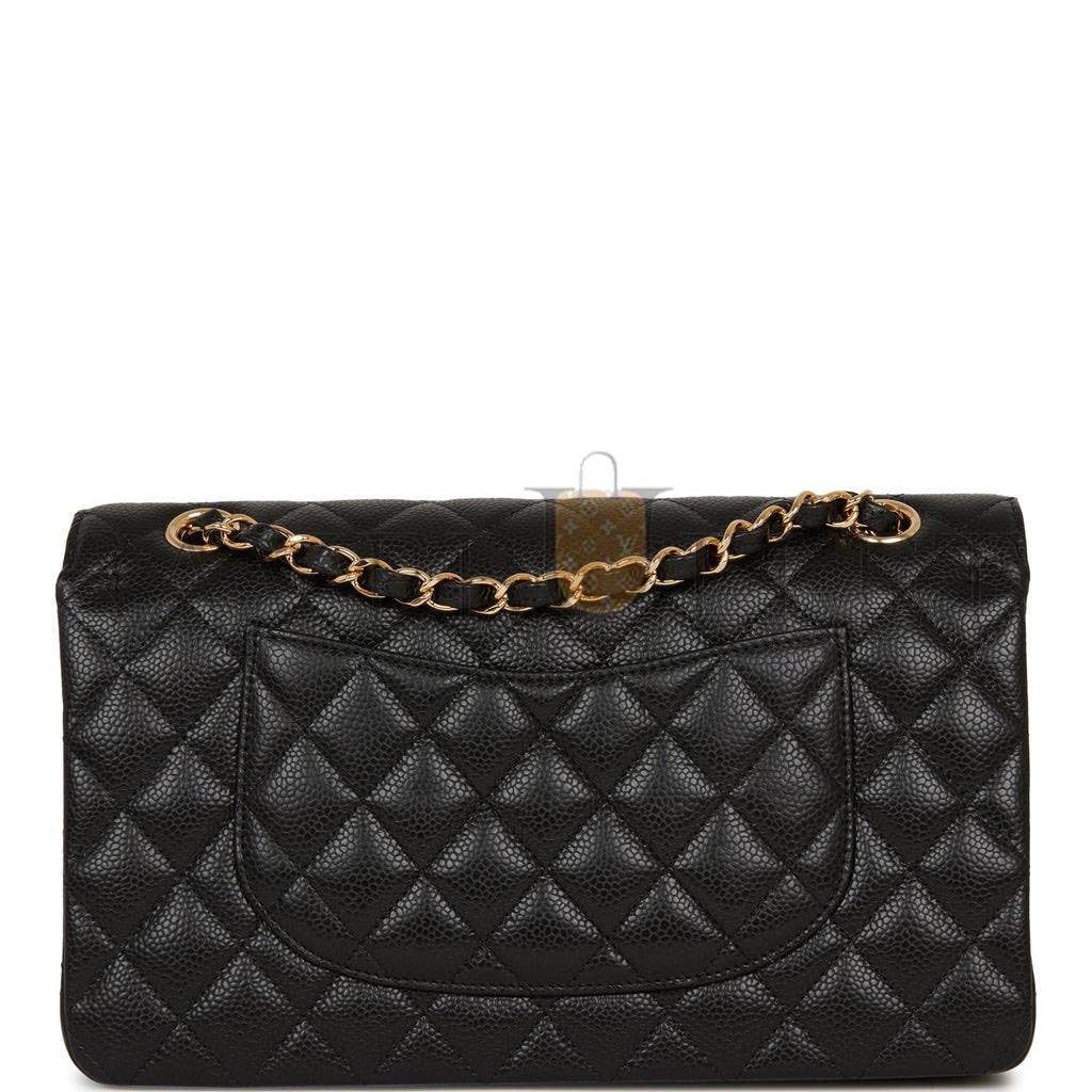 Ch*el medium classic double flap bag black quilted caviar gold hardware (25*15*7cm)