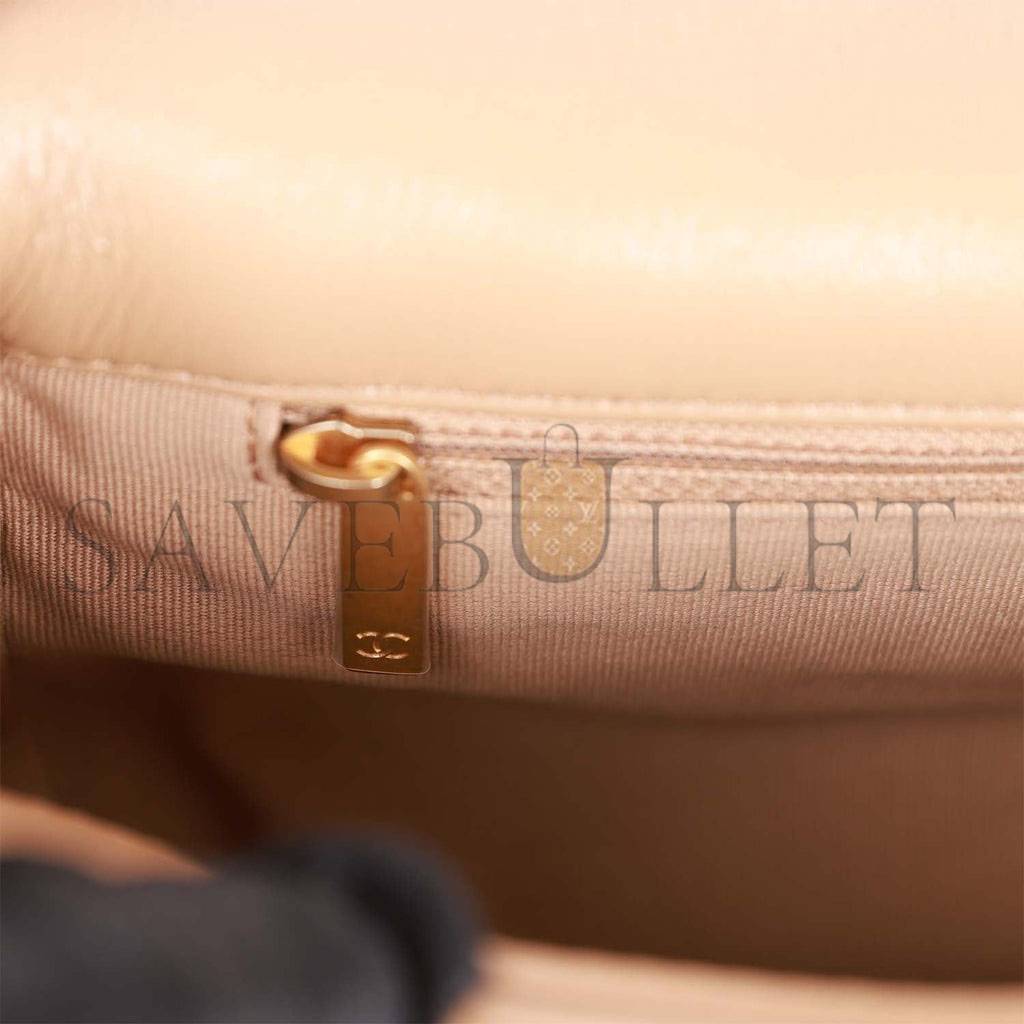 Ch*el medium 19 flap bag beige calfskin mixed hardware (25*16*9cm)