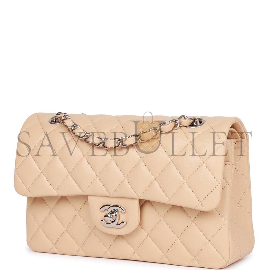 Ch*el small classic double flap beige lambskin silver hardware (23*13*6cm)