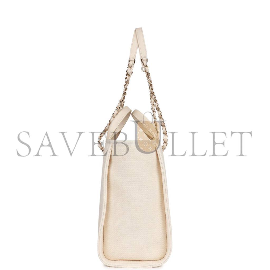 Ch*el large deauville shopping bag white boucle light gold hardware (41*28*15cm)