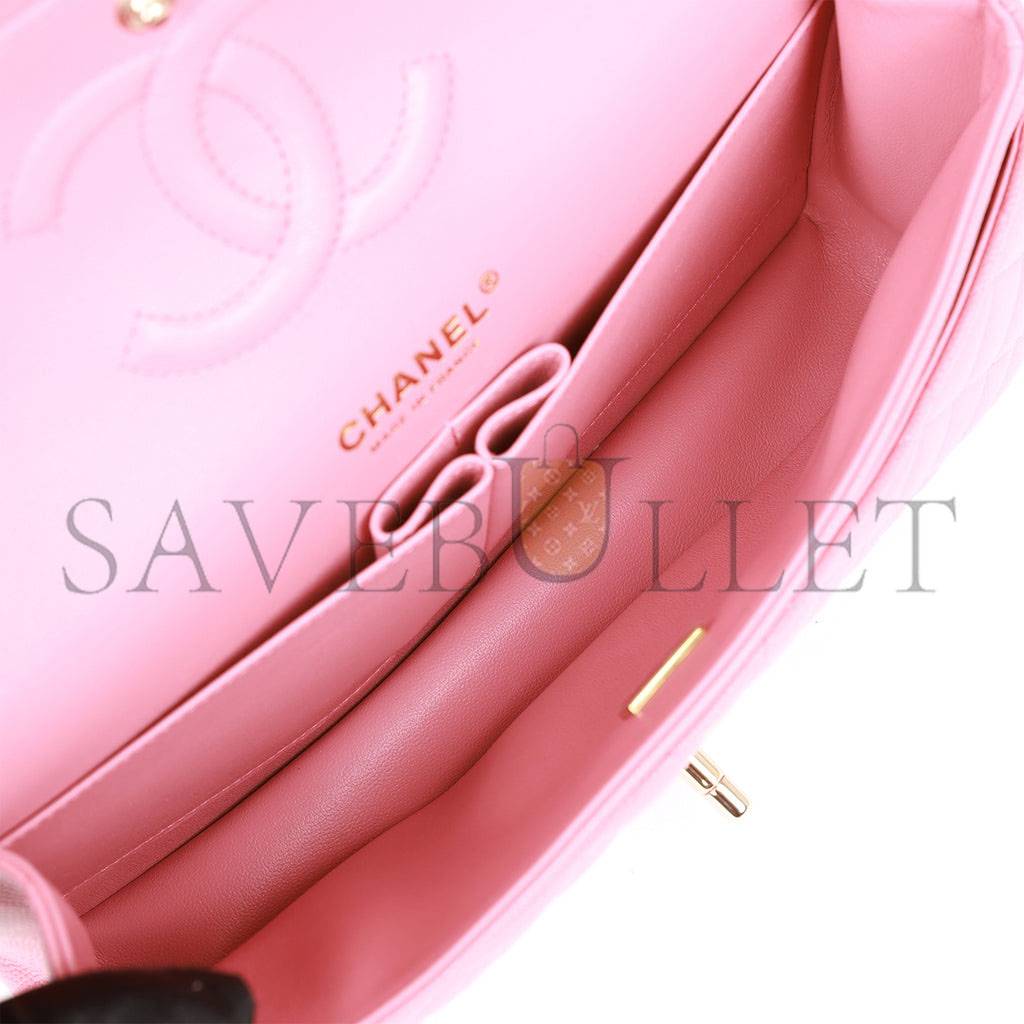 Ch*el medium classic double flap bag dark pink caviar light gold hardware (25*15*7cm)