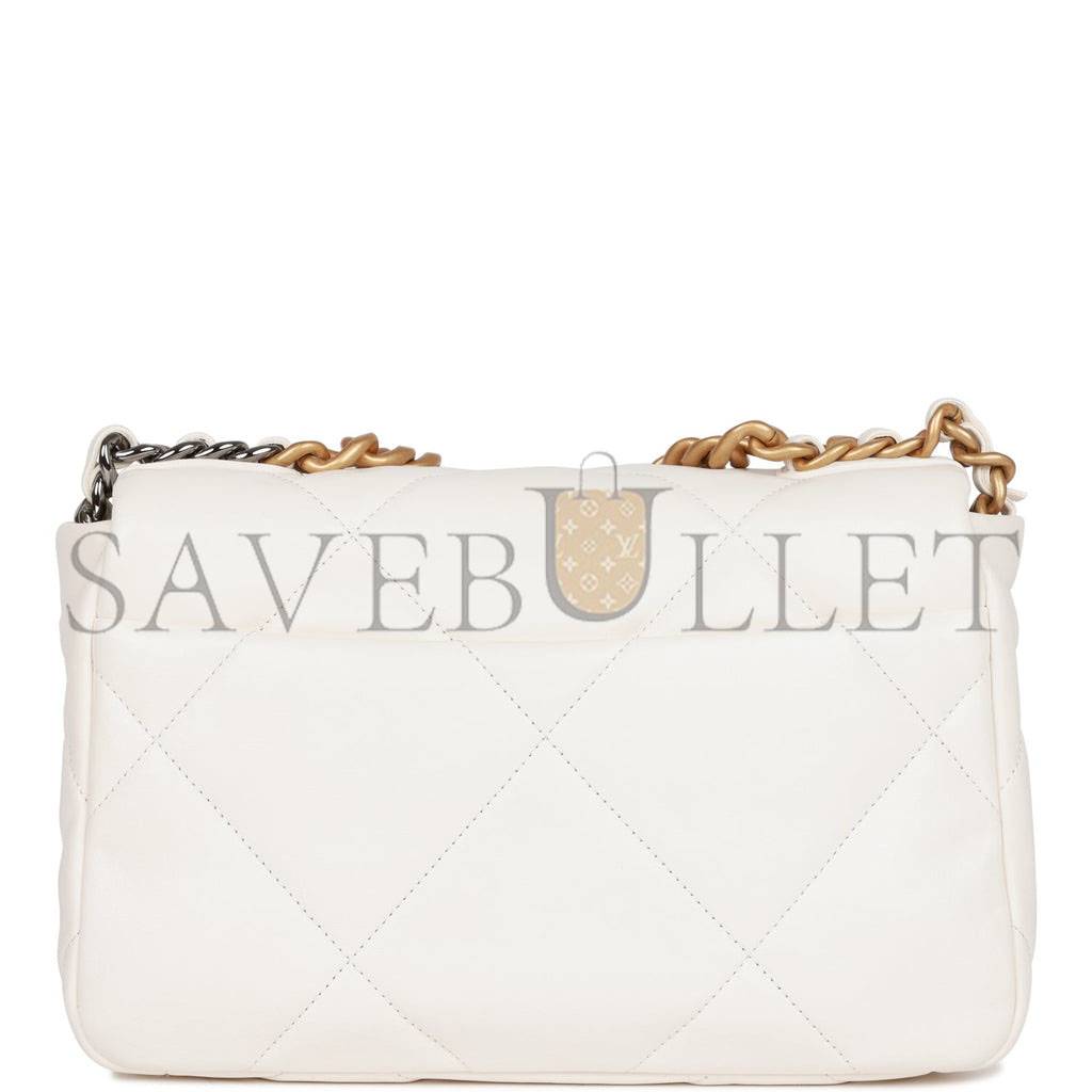 Ch*el medium 19 flap bag white calfskin mixed hardware (25*16*9cm)